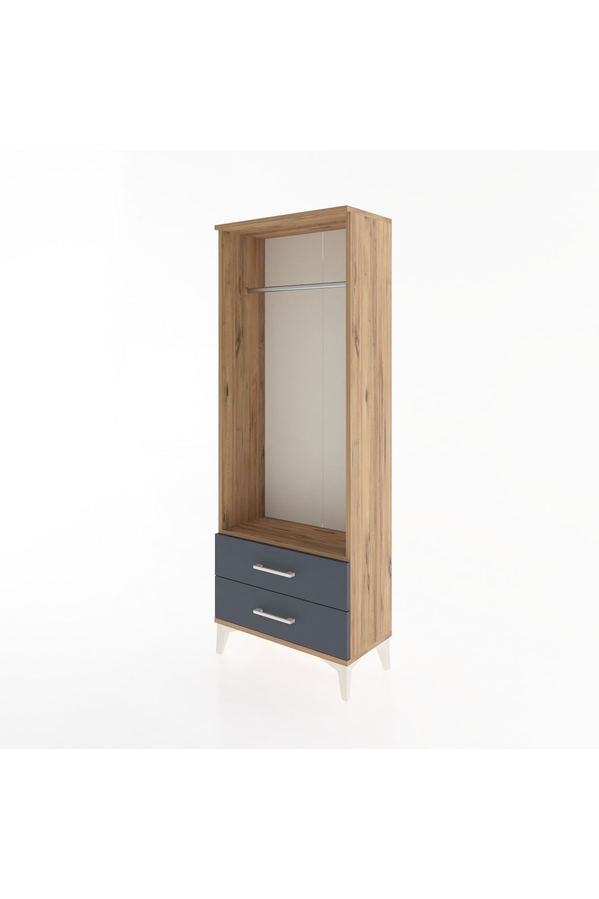 Arges Dolap Tek Raflı 2 Çekmeceli Tek Askılı 60x30x163 Çam-Antrasit