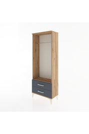 Arges Dolap Tek Raflı 2 Çekmeceli Tek Askılı 60x30x163 Çam-Antrasit
