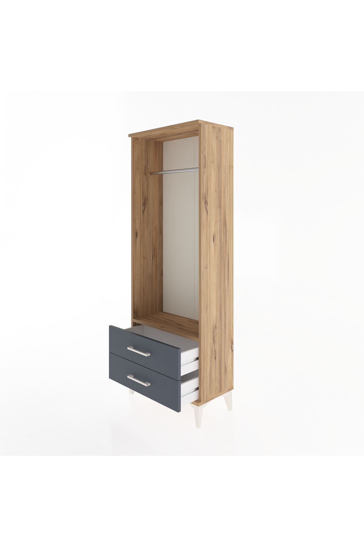 Arges Dolap Tek Raflı 2 Çekmeceli Tek Askılı 60x30x163 Çam-Antrasit