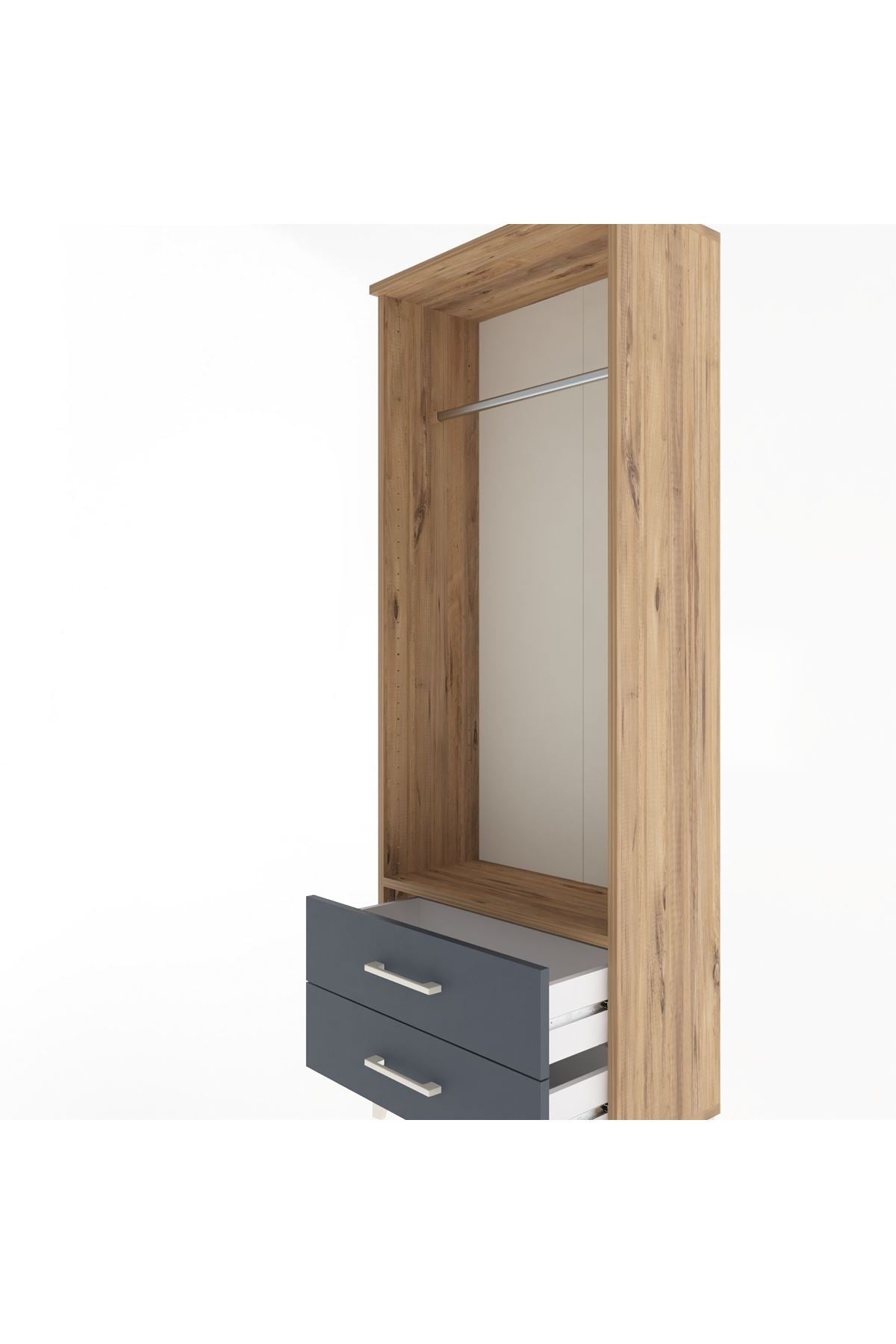 Arges Dolap Tek Raflı 2 Çekmeceli Tek Askılı 60x30x163 Çam-Antrasit