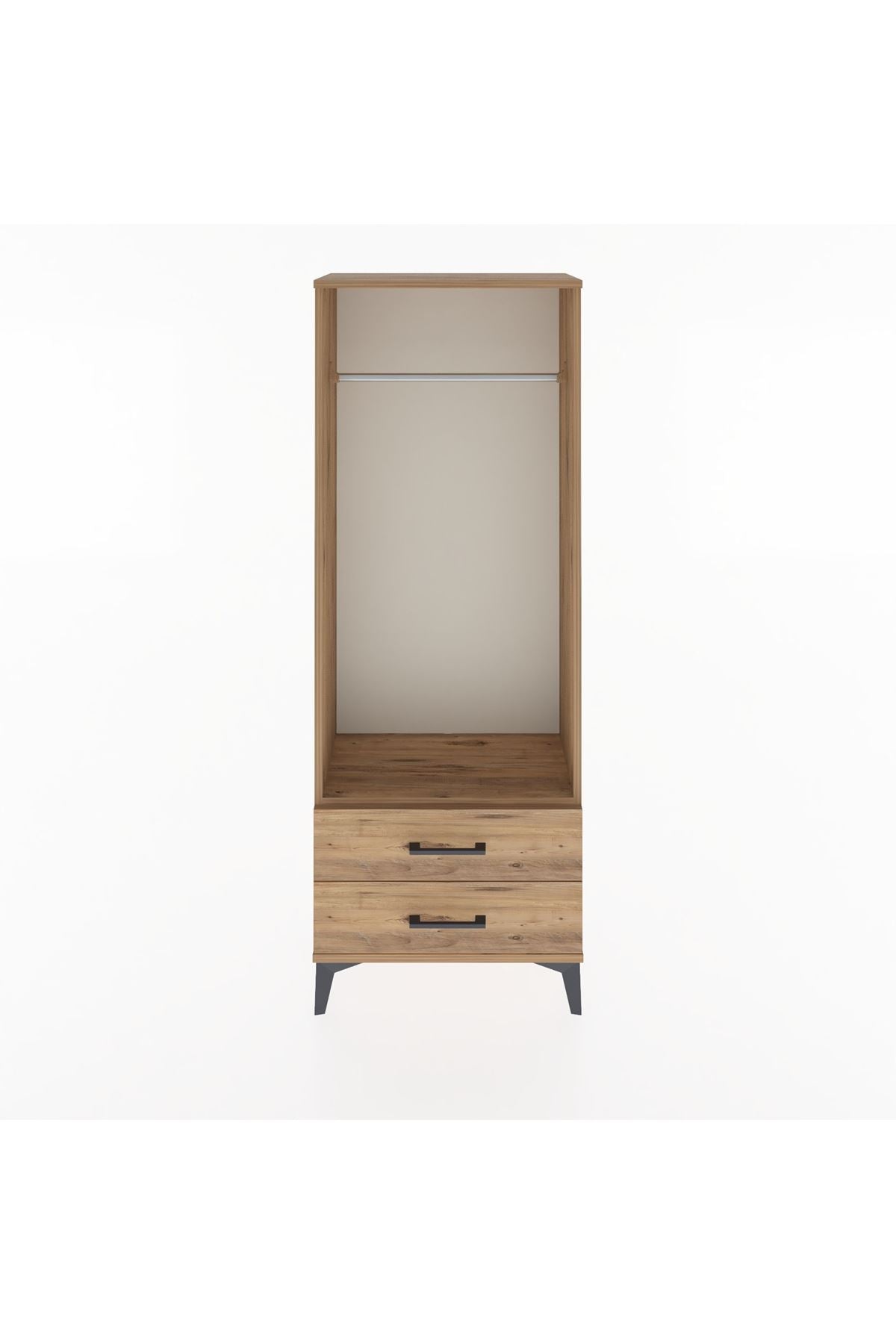 Arges Dolap Tek Raflı 2 Çekmeceli Tek Askılı 60x30x163 Çam-Çam