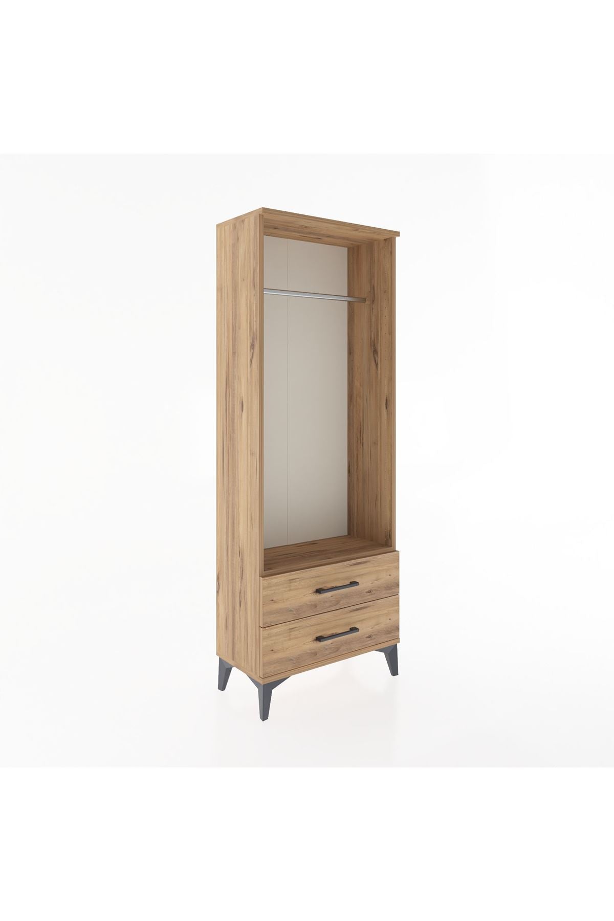 Arges Dolap Tek Raflı 2 Çekmeceli Tek Askılı 60x30x163 Çam-Çam