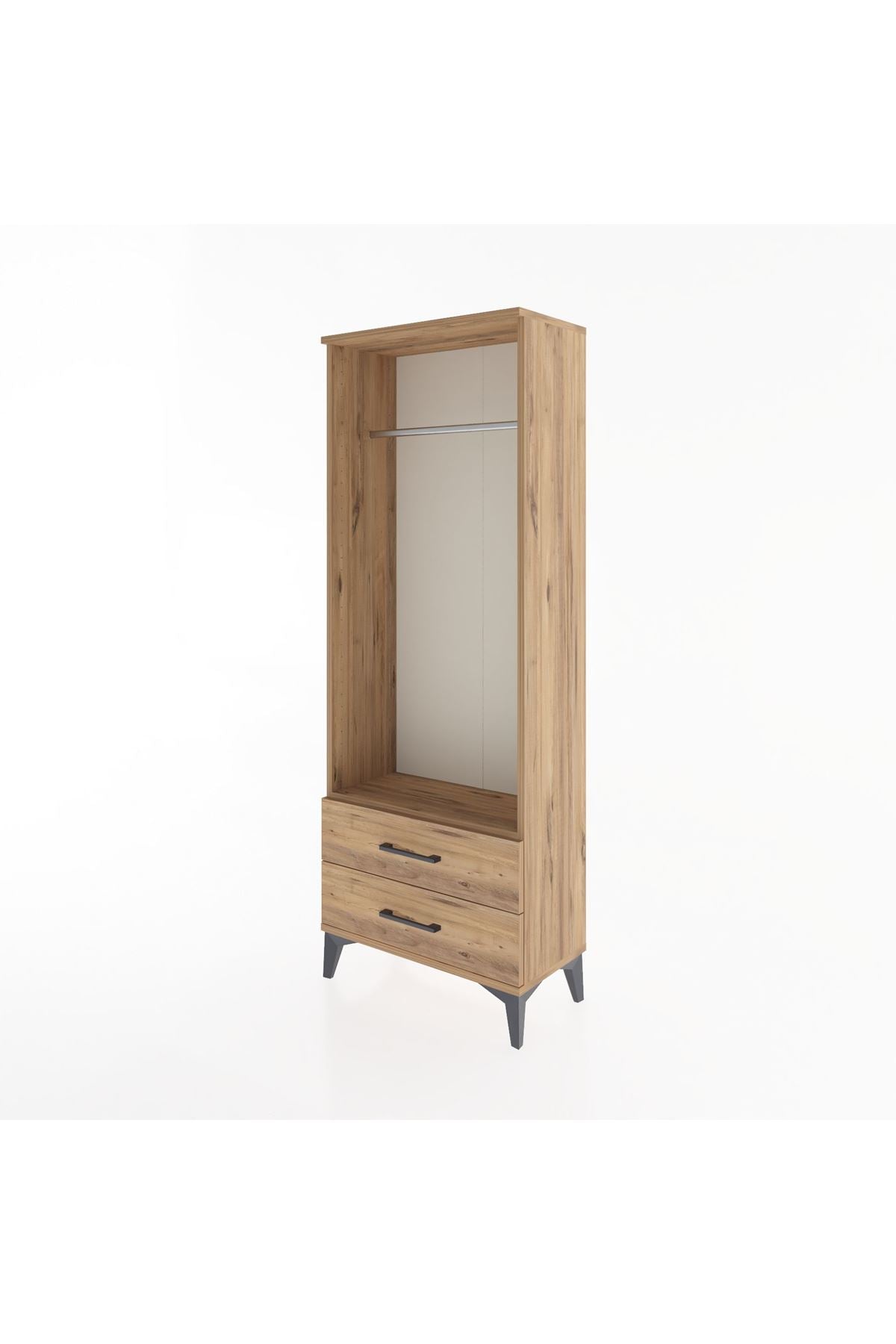 Arges Dolap Tek Raflı 2 Çekmeceli Tek Askılı 60x30x163 Çam-Çam