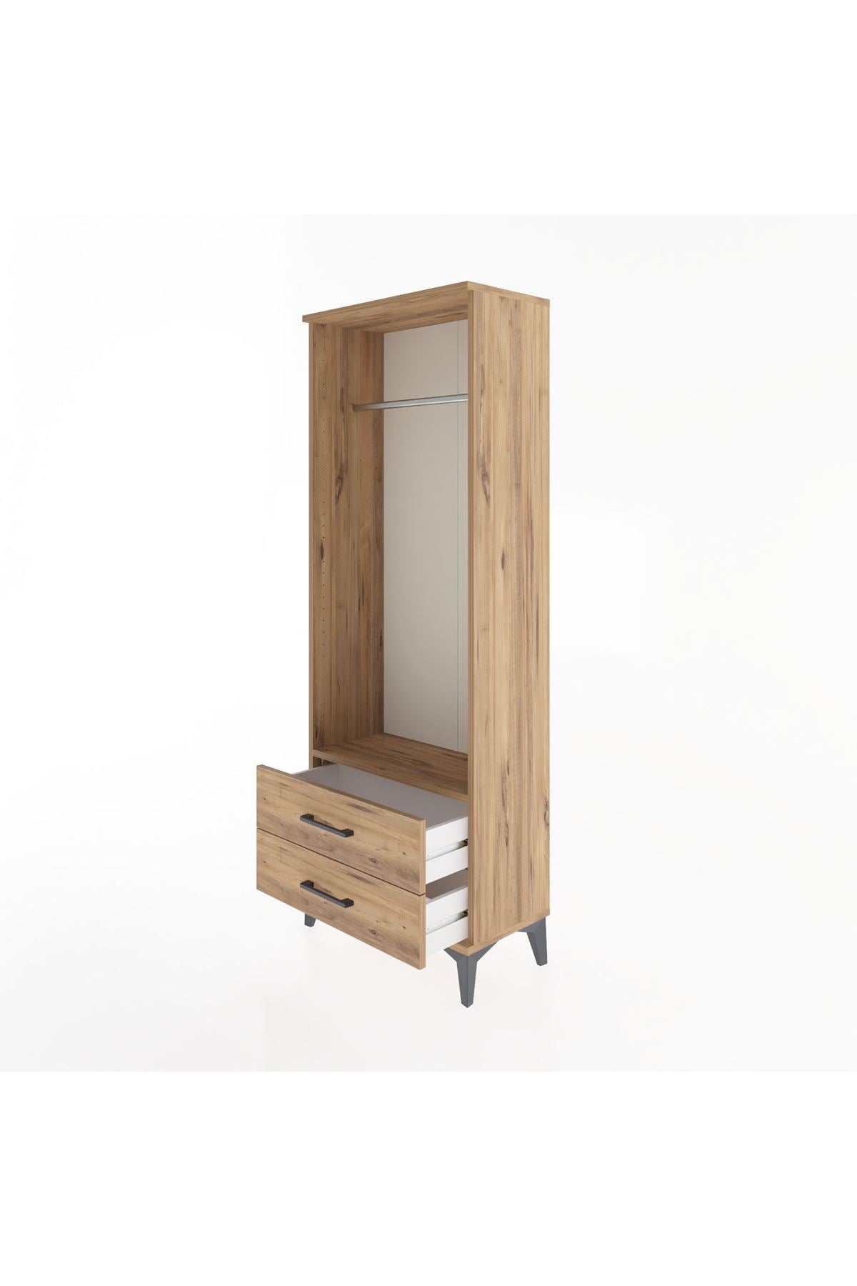 Arges Dolap Tek Raflı 2 Çekmeceli Tek Askılı 60x30x163 Çam-Çam