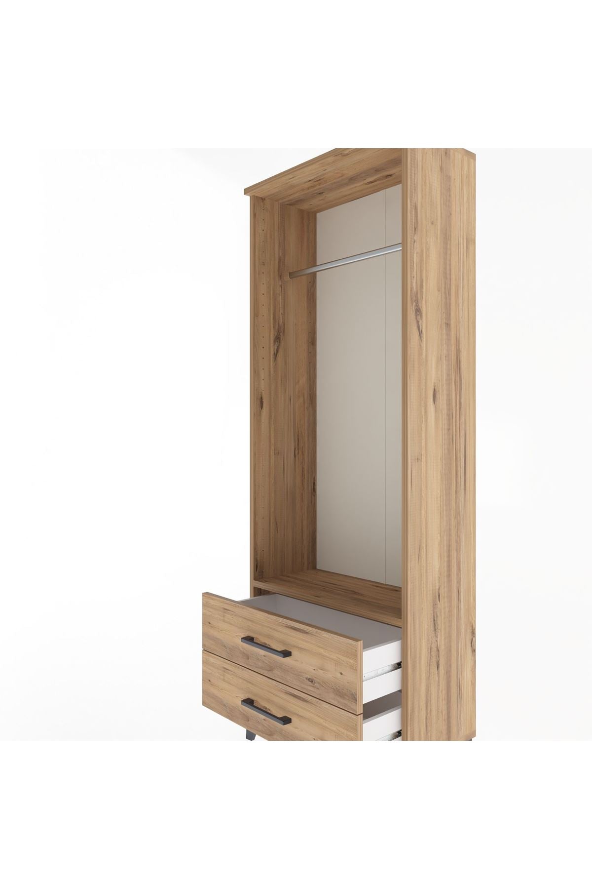 Arges Dolap Tek Raflı 2 Çekmeceli Tek Askılı 60x30x163 Çam-Çam
