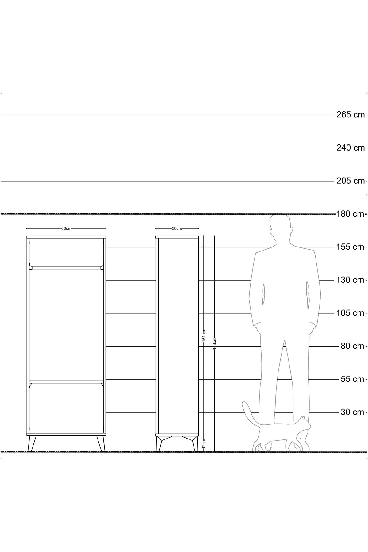 Arges Dolap Tek Raflı Kapaklı Tek Askılı 60x30x163 Aytaşı-Çam