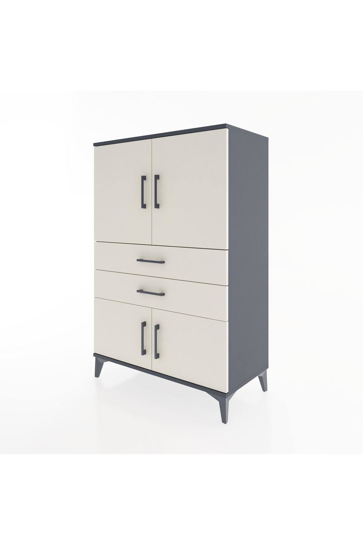 Hyperion Dolap 2 Raflı 2 Çekmeceli 4 Kapaklı 88x44x134 Antrasit-Aytaşı