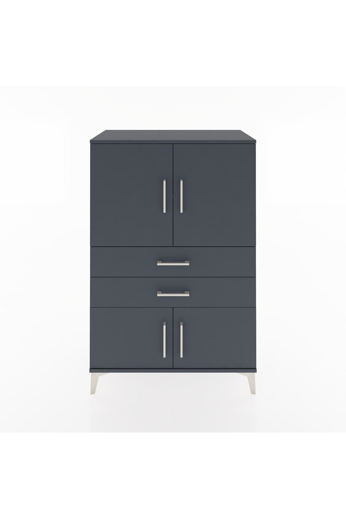Hyperion Dolap 2 Raflı 2 Çekmeceli 4 Kapaklı 88x44x134 Antrasit-Antrasit