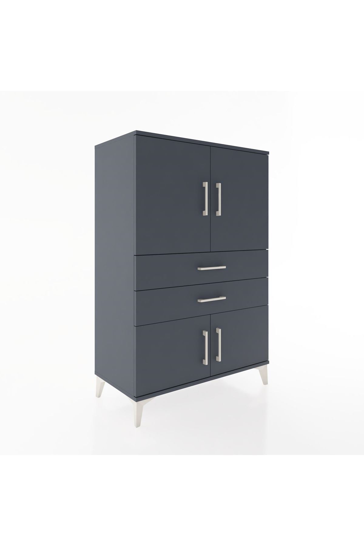 Hyperion Dolap 2 Raflı 2 Çekmeceli 4 Kapaklı 88x44x134 Antrasit-Antrasit