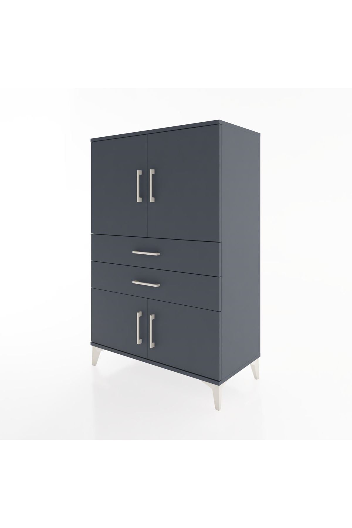 Hyperion Dolap 2 Raflı 2 Çekmeceli 4 Kapaklı 88x44x134 Antrasit-Antrasit