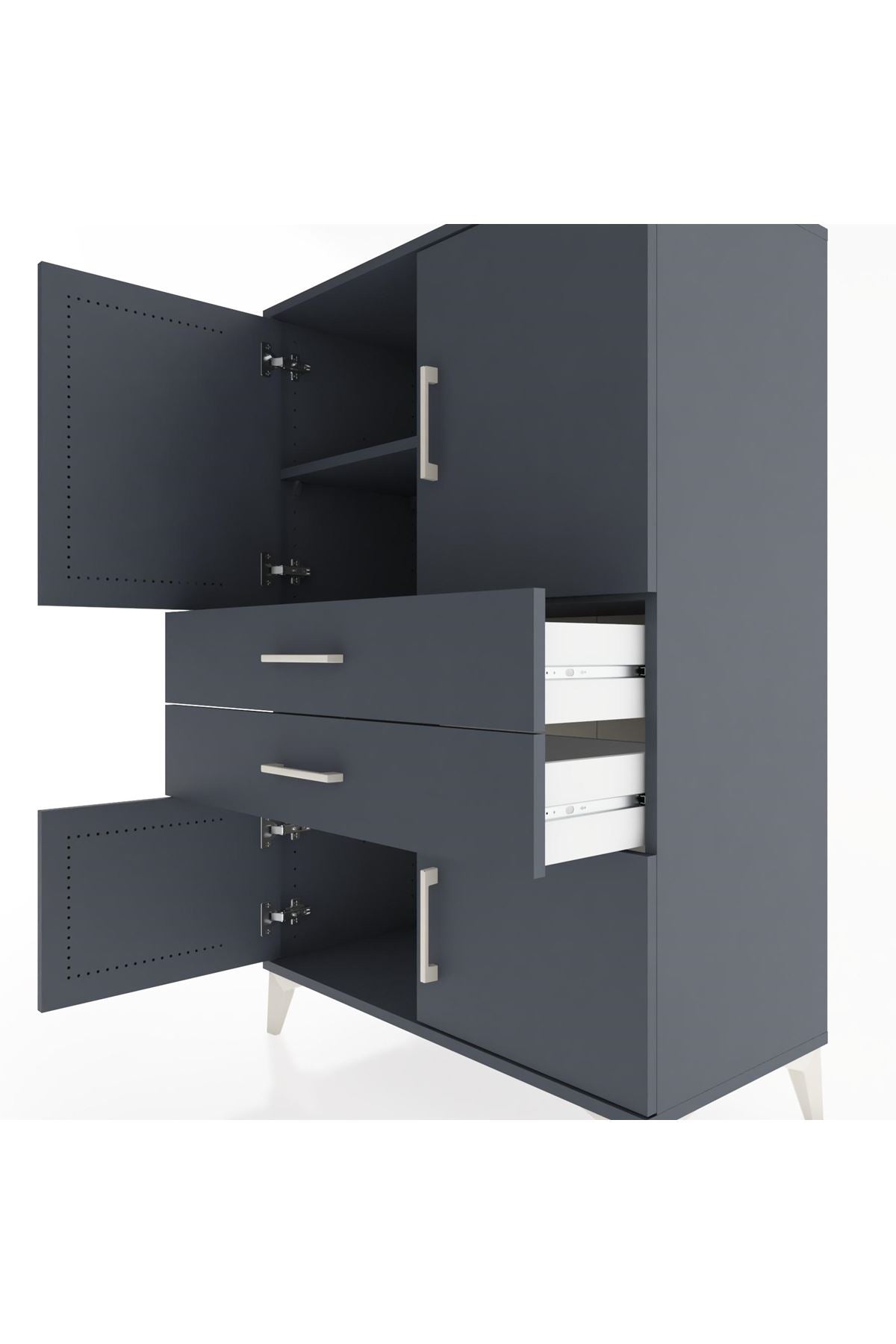 Hyperion Dolap 2 Raflı 2 Çekmeceli 4 Kapaklı 88x44x134 Antrasit-Antrasit