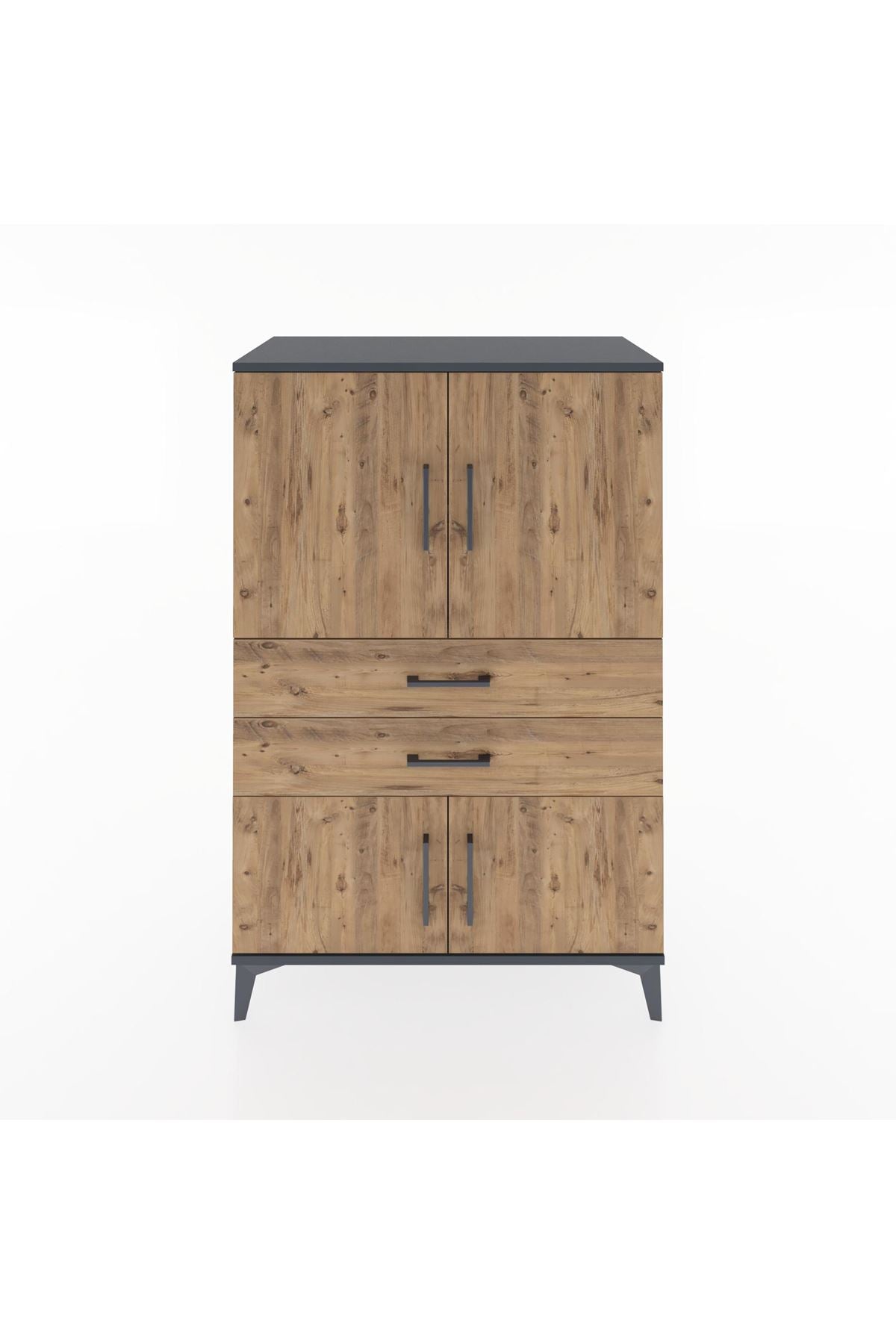 Hyperion Dolap 2 Raflı 2 Çekmeceli 4 Kapaklı 88x44x134 Antrasit-Çam