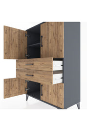 Hyperion Dolap 2 Raflı 2 Çekmeceli 4 Kapaklı 88x44x134 Antrasit-Çam