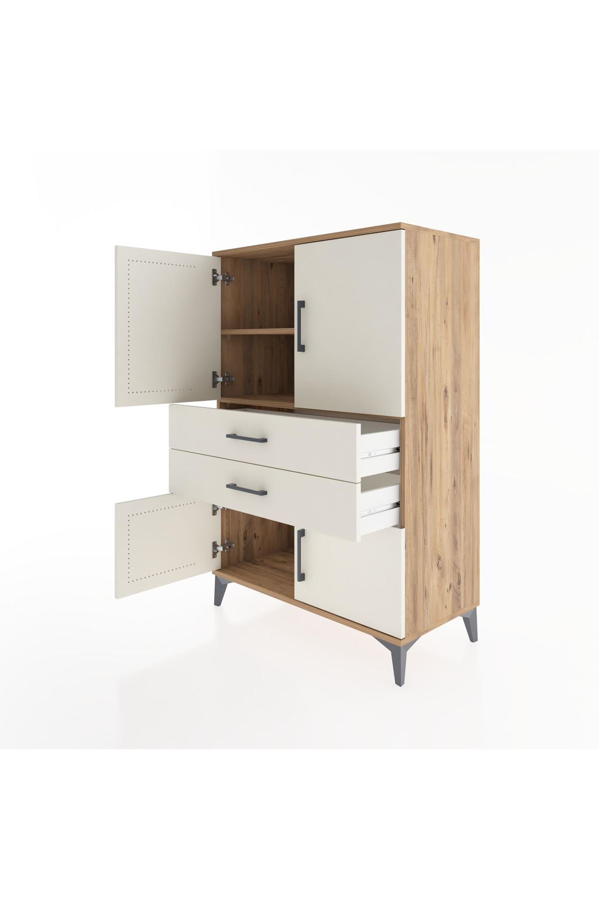 Hyperion Dolap 2 Raflı 2 Çekmeceli 4 Kapaklı 88x44x134 Çam-Aytaşı