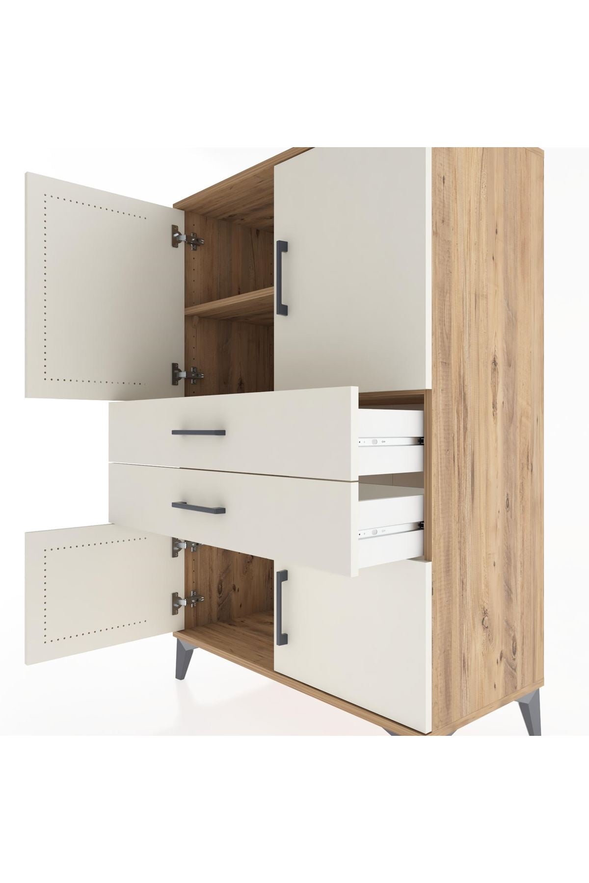 Hyperion Dolap 2 Raflı 2 Çekmeceli 4 Kapaklı 88x44x134 Çam-Aytaşı