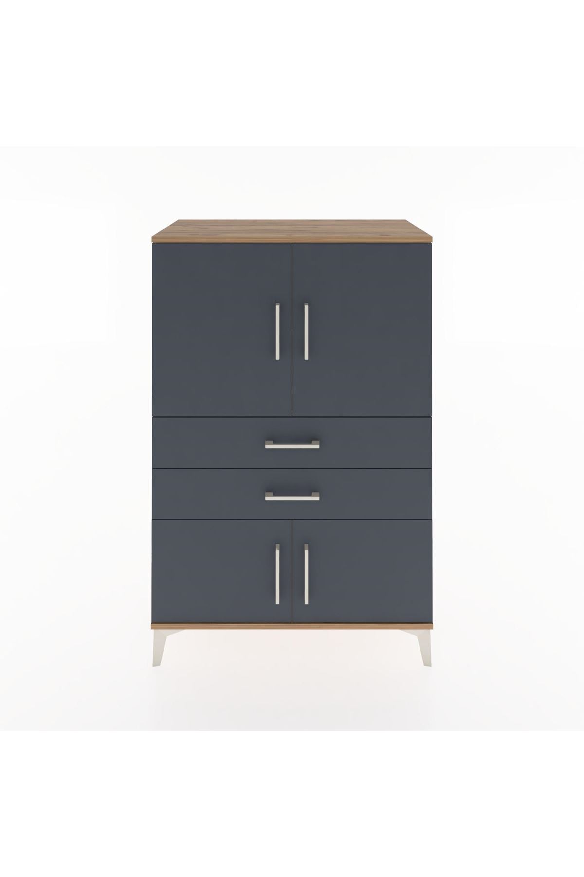 Hyperion Dolap 2 Raflı 2 Çekmeceli 4 Kapaklı 88x44x134 Çam-Antrasit