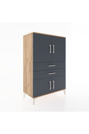 Hyperion Dolap 2 Raflı 2 Çekmeceli 4 Kapaklı 88x44x134 Çam-Antrasit