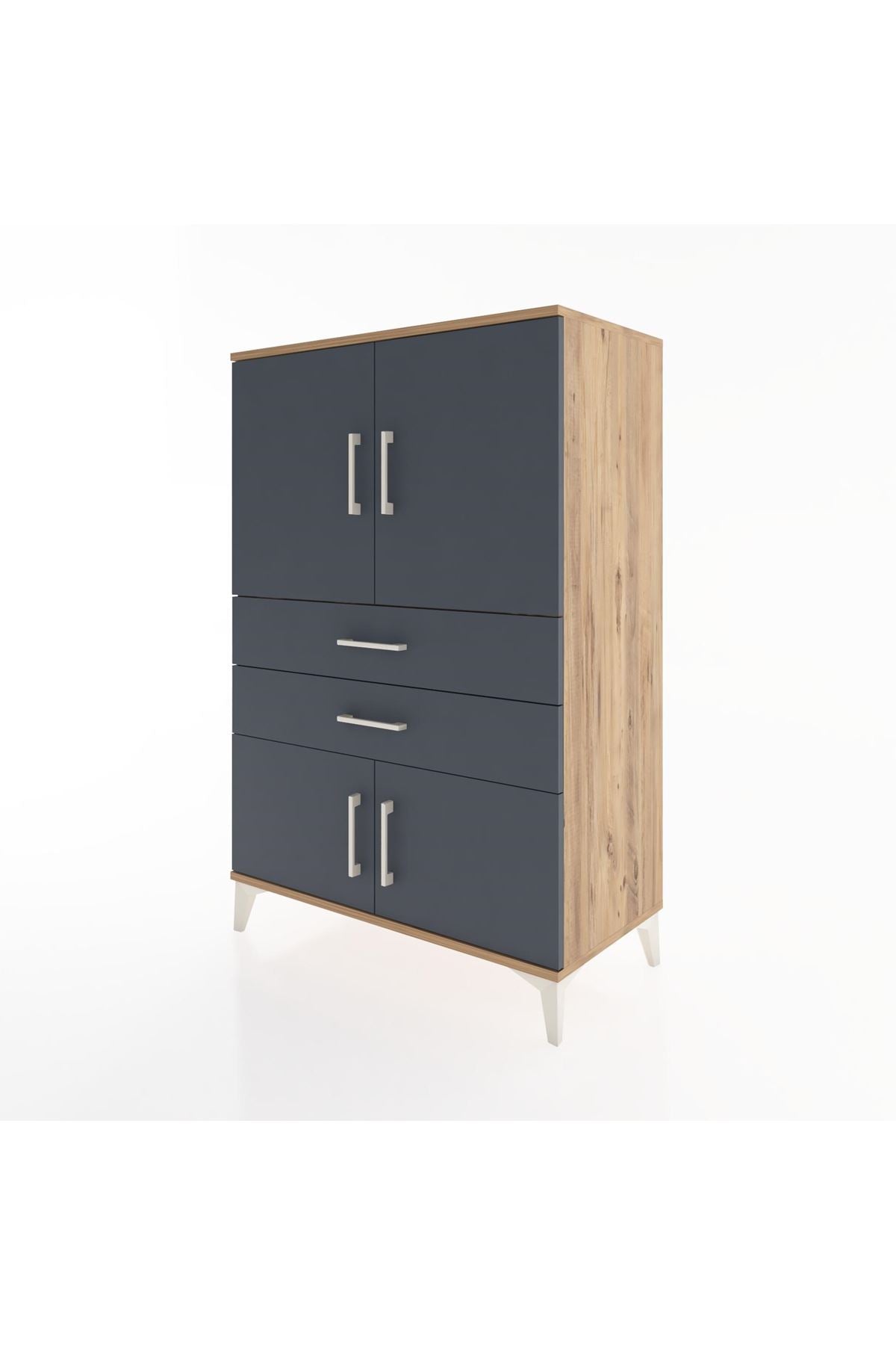 Hyperion Dolap 2 Raflı 2 Çekmeceli 4 Kapaklı 88x44x134 Çam-Antrasit