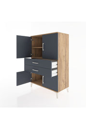 Hyperion Dolap 2 Raflı 2 Çekmeceli 4 Kapaklı 88x44x134 Çam-Antrasit