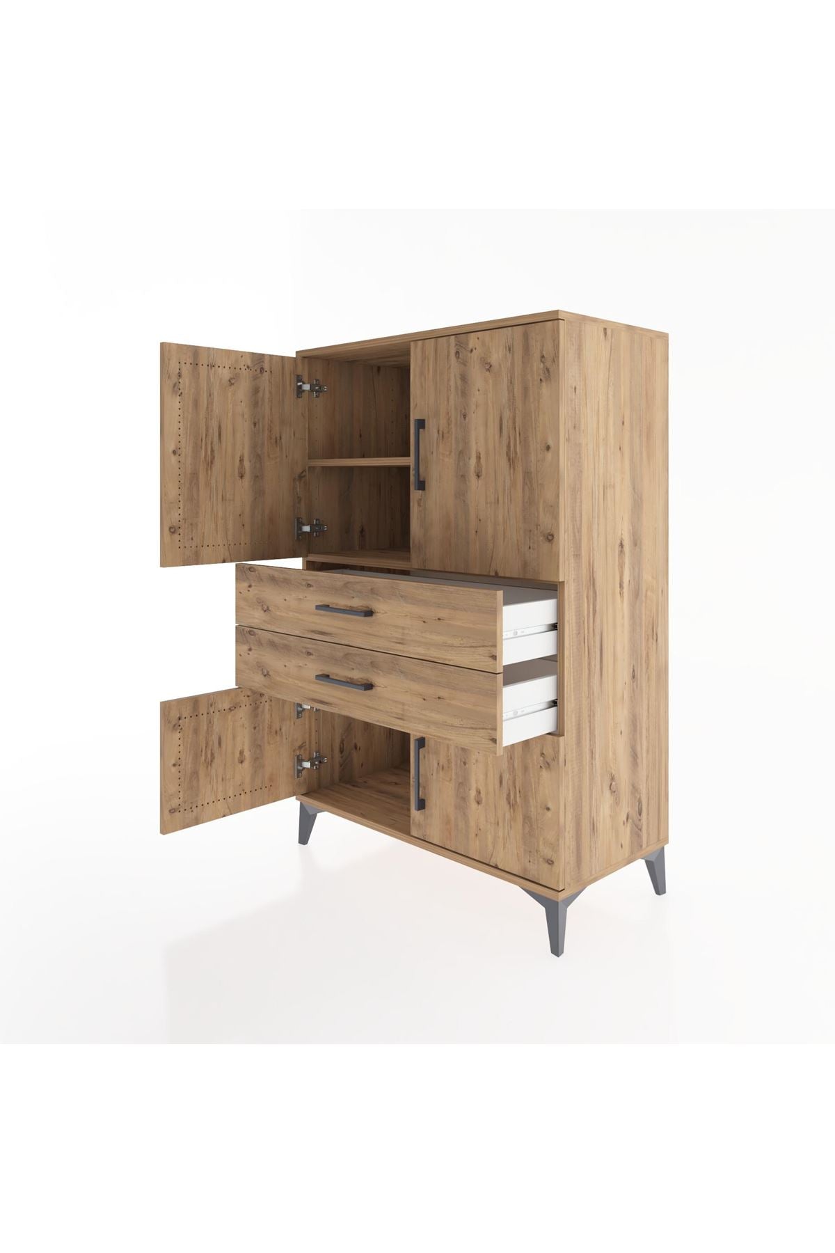 Hyperion Dolap 2 Raflı 2 Çekmeceli 4 Kapaklı 88x44x134 Çam-Çam