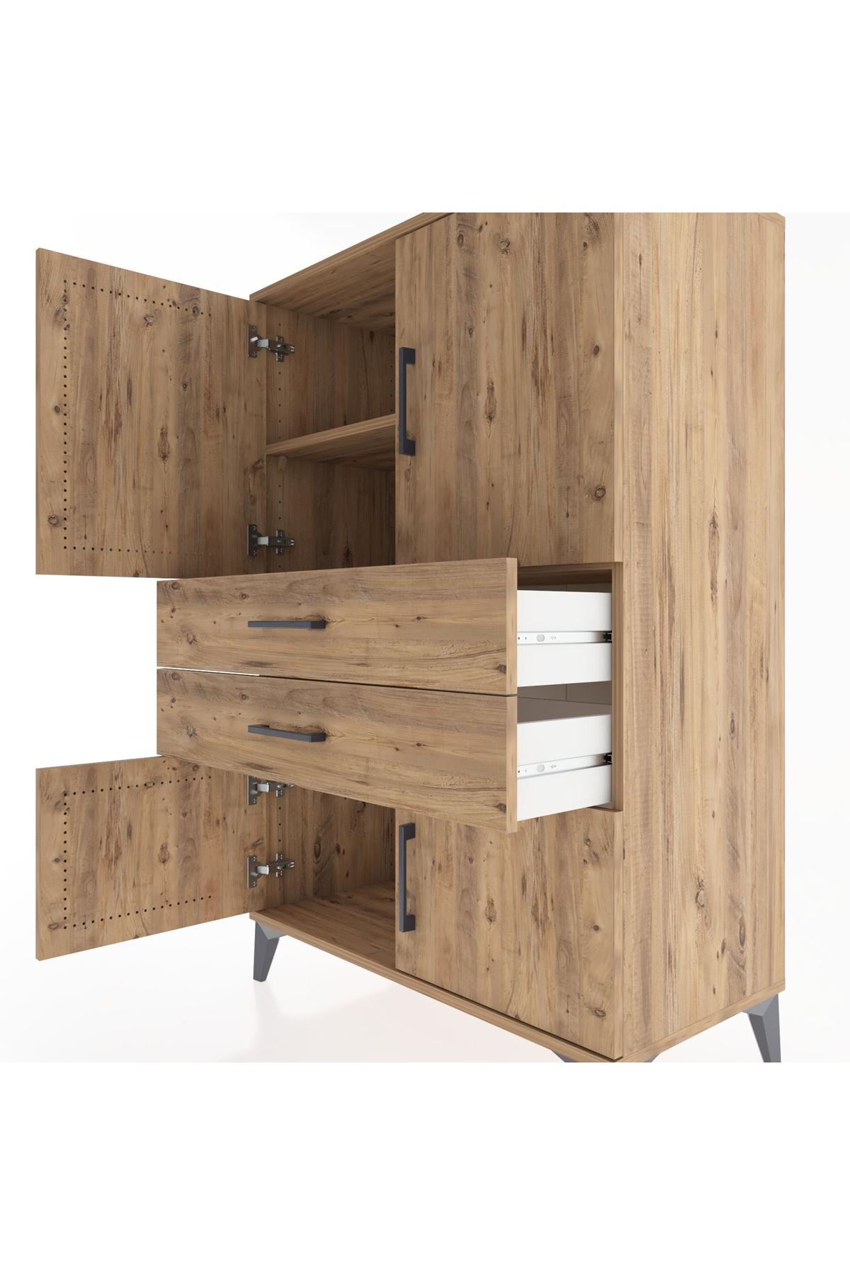 Hyperion Dolap 2 Raflı 2 Çekmeceli 4 Kapaklı 88x44x134 Çam-Çam