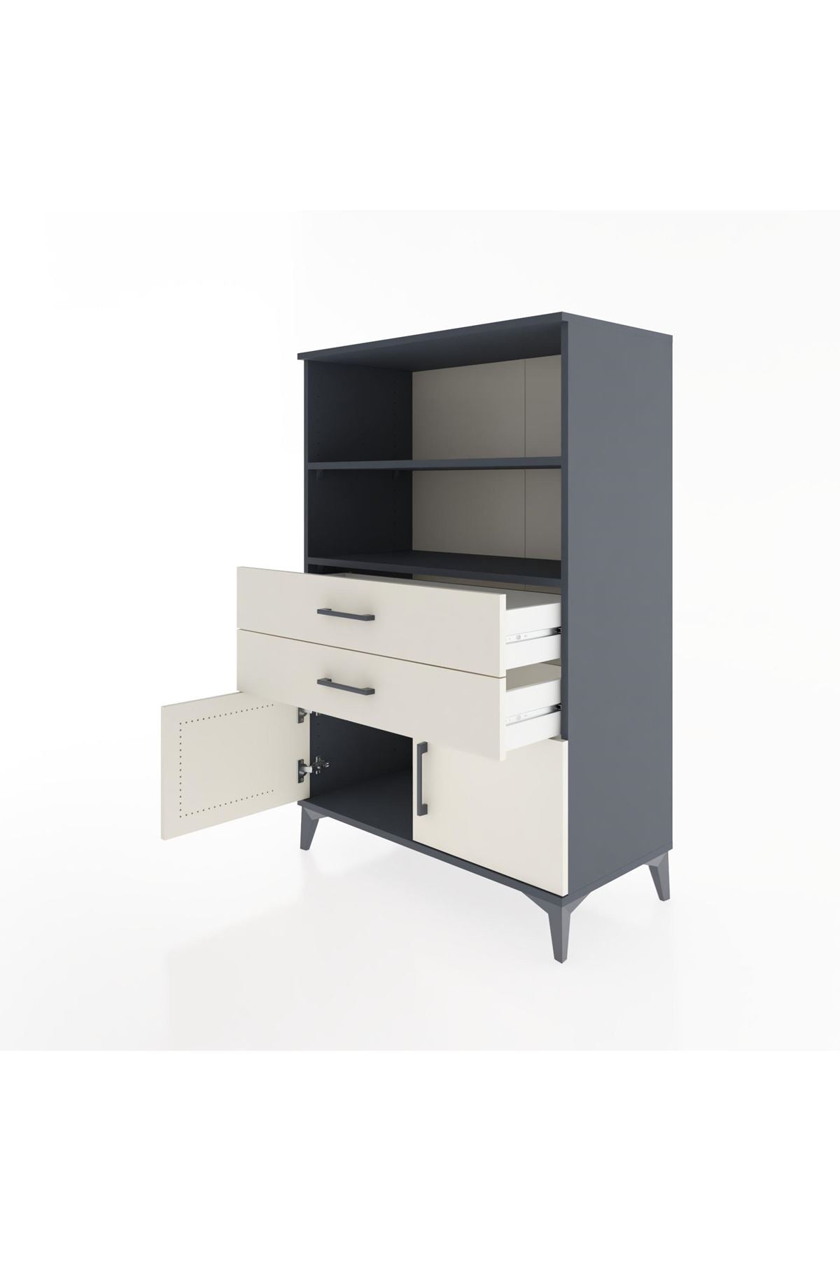 Hyperion Dolap 2 Raflı 2 Çekmeceli 2 Kapaklı 88x44x134 Antrasit-Aytaşı