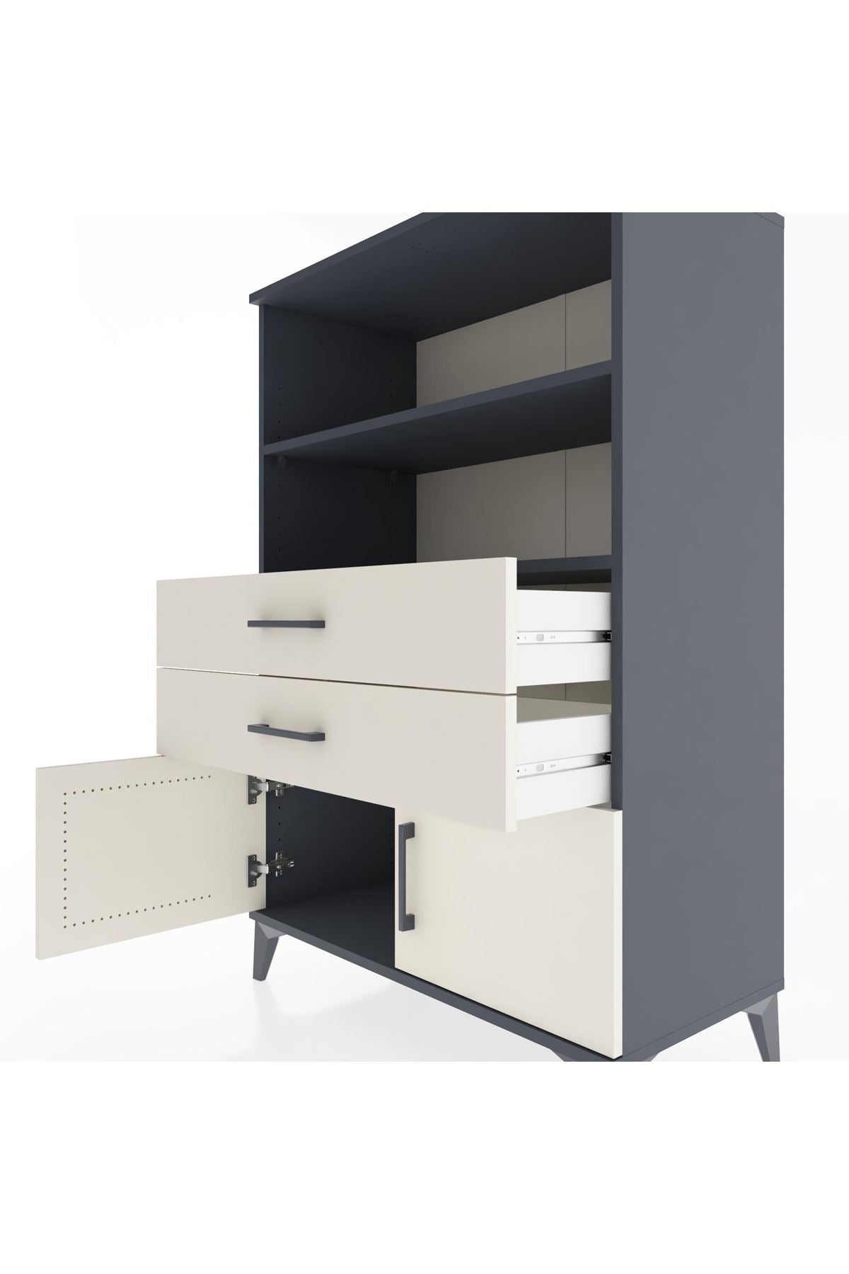 Hyperion Dolap 2 Raflı 2 Çekmeceli 2 Kapaklı 88x44x134 Antrasit-Aytaşı