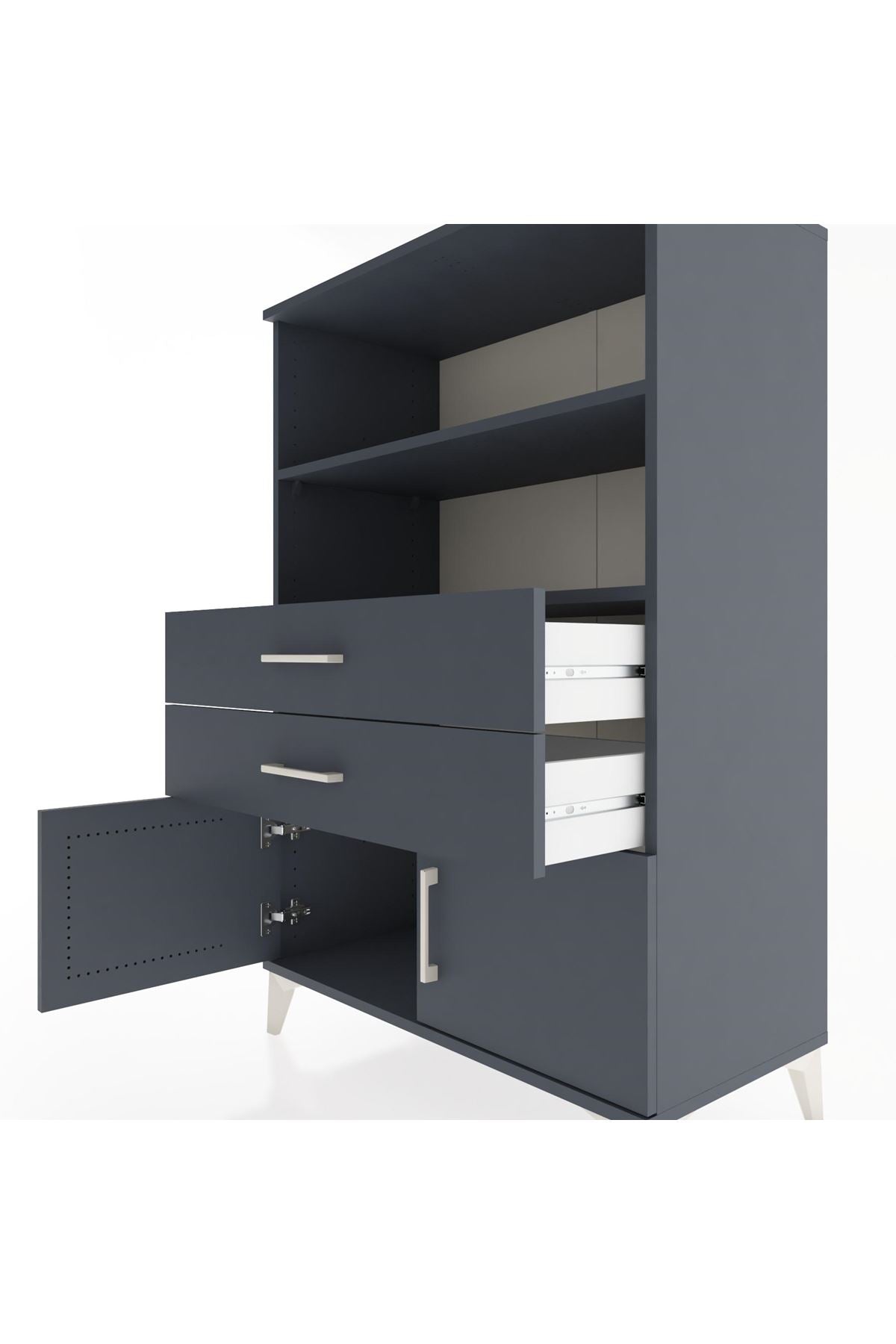 Hyperion Dolap 2 Raflı 2 Çekmeceli 2 Kapaklı 88x44x134 Antrasit-Antrasit
