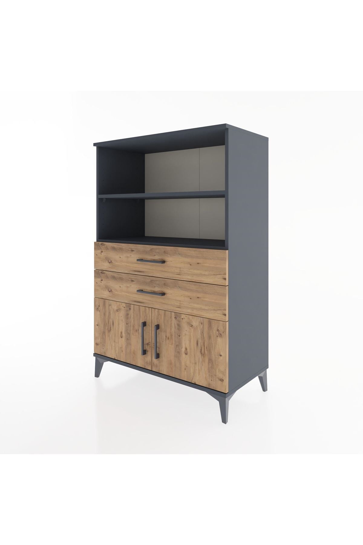 Hyperion Dolap 2 Raflı 2 Çekmeceli 2 Kapaklı 88x44x134 Antrasit-Çam
