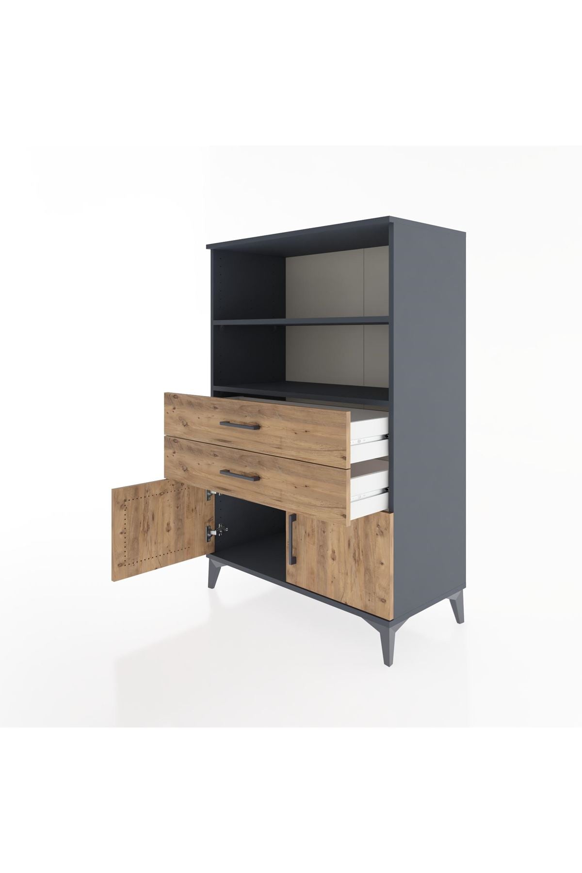 Hyperion Dolap 2 Raflı 2 Çekmeceli 2 Kapaklı 88x44x134 Antrasit-Çam