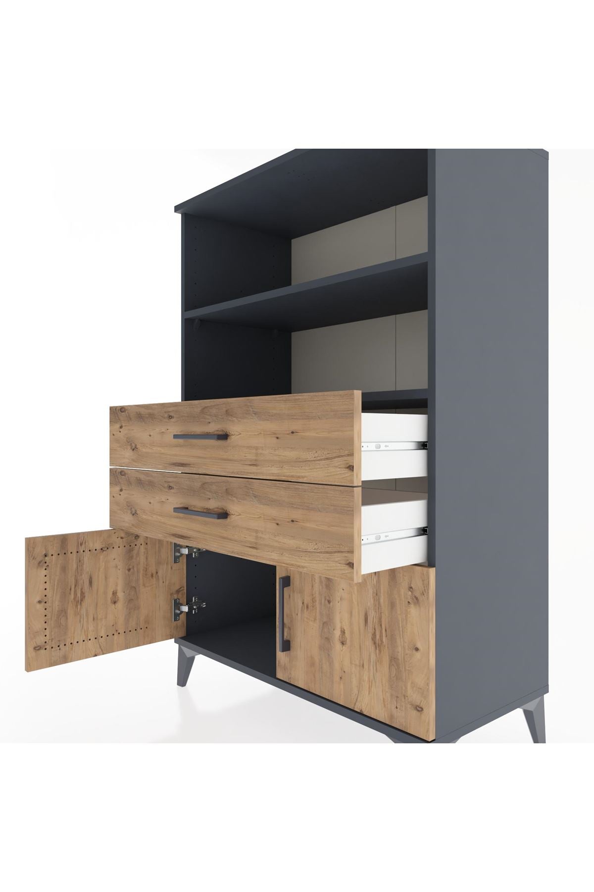 Hyperion Dolap 2 Raflı 2 Çekmeceli 2 Kapaklı 88x44x134 Antrasit-Çam