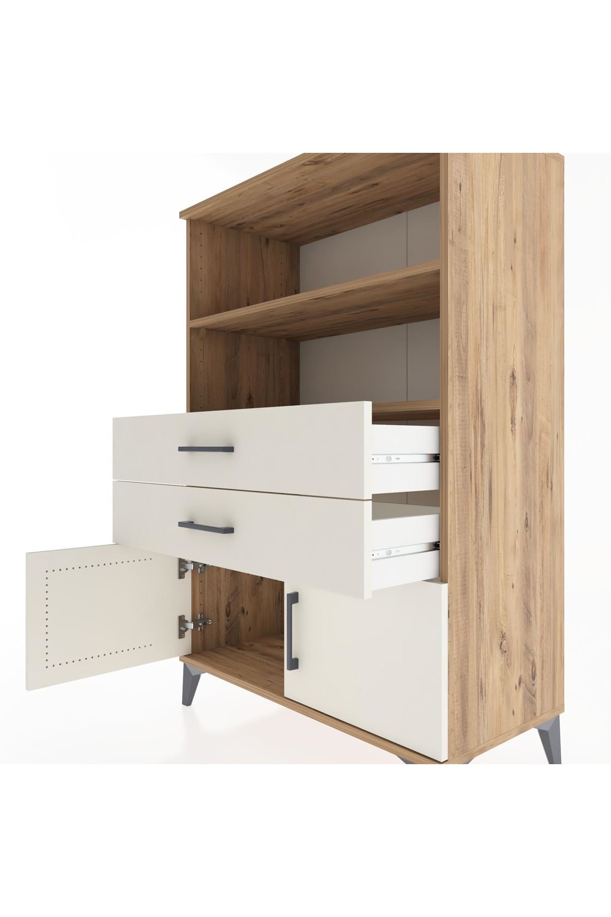 Hyperion Dolap 2 Raflı 2 Çekmeceli 2 Kapaklı 88x44x134 Çam-Aytaşı