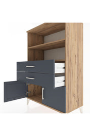 Hyperion Dolap 2 Raflı 2 Çekmeceli 2 Kapaklı 88x44x134 Çam-Antrasit