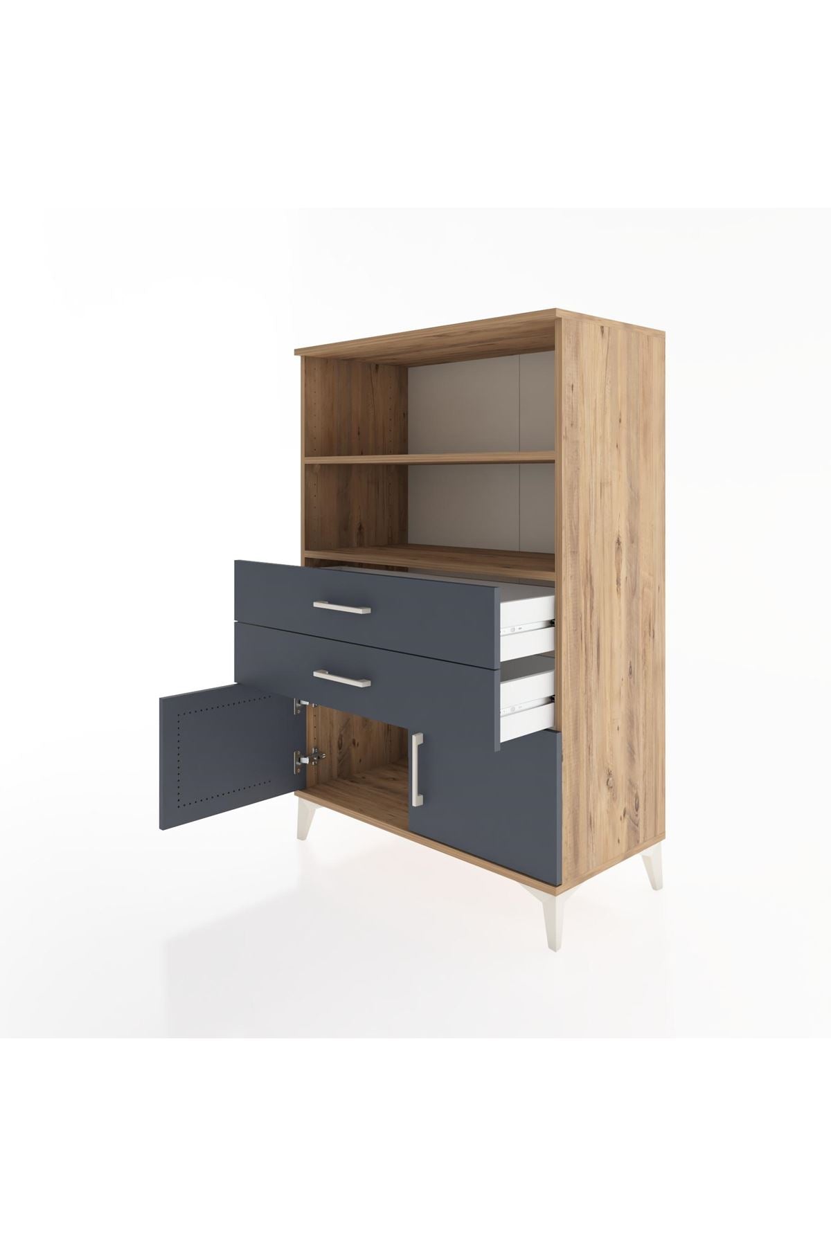 Hyperion Dolap 2 Raflı 2 Çekmeceli 2 Kapaklı 88x44x134 Çam-Antrasit