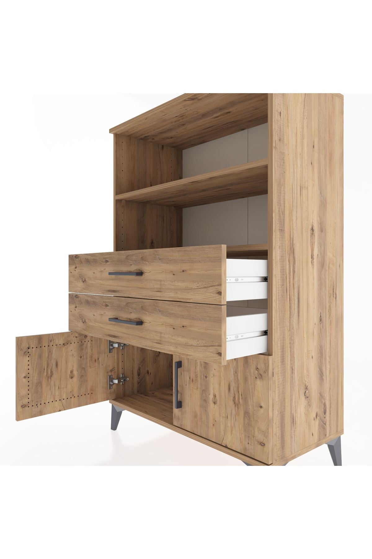 Hyperion Dolap 2 Raflı 2 Çekmeceli 2 Kapaklı 88x44x134 Çam-Çam