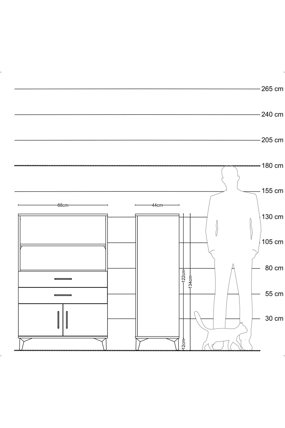Hyperion Dolap 2 Raflı 2 Çekmeceli 2 Kapaklı 88x44x134 Çam-Çam