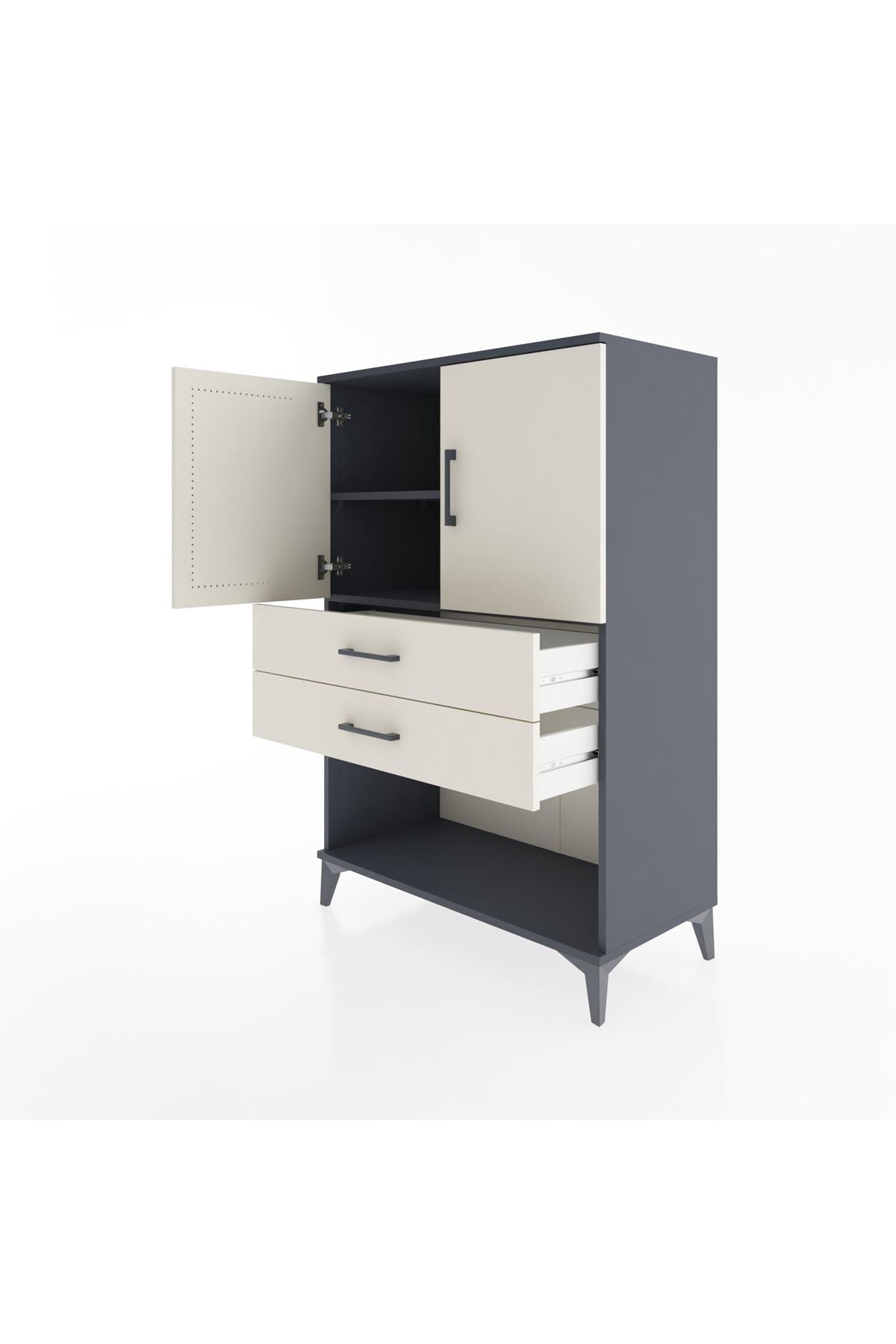 Hyperion Dolap 2 Raflı 2 Çekmeceli 2 Kapaklı 88x44x134 Antrasit-Aytaşı