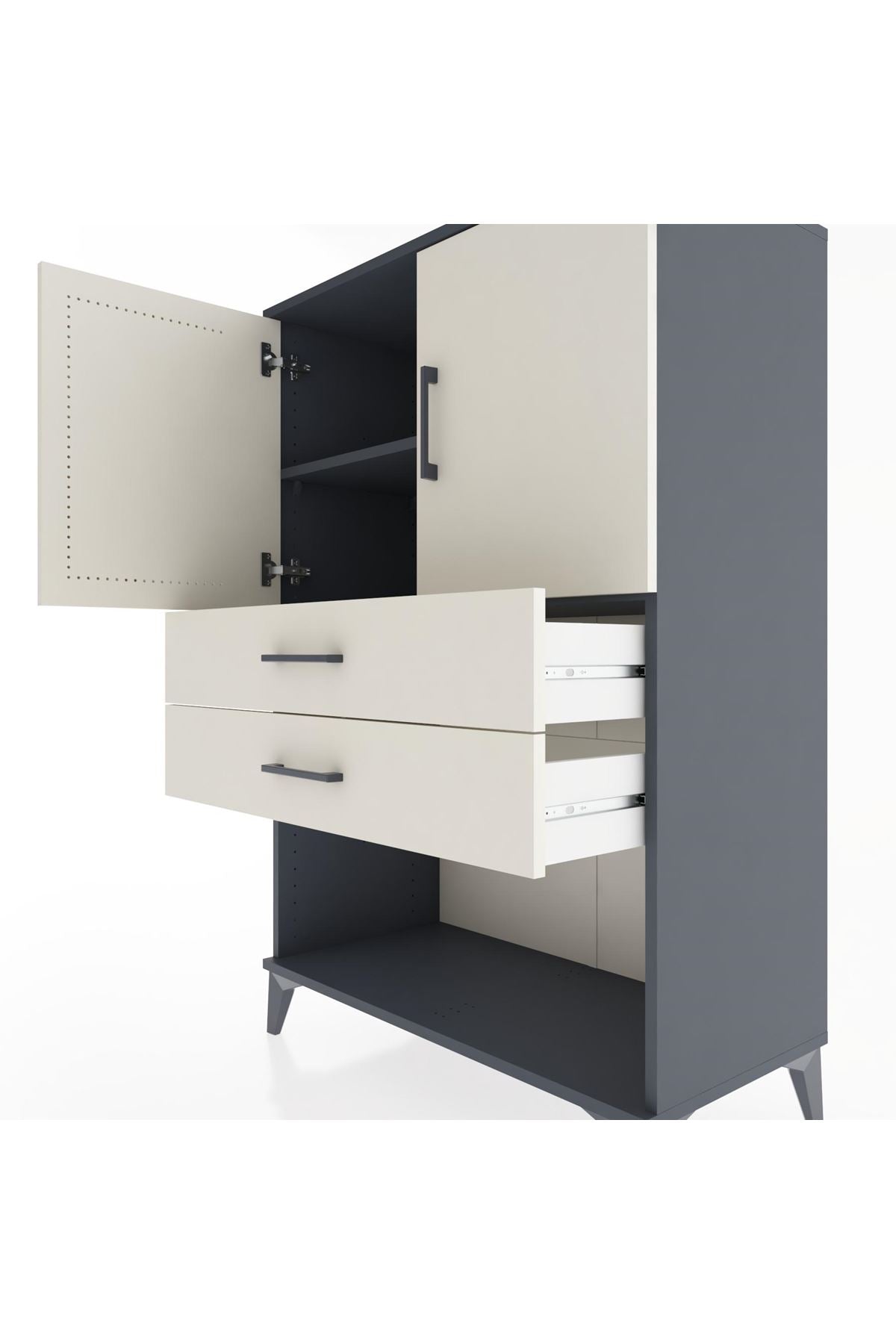 Hyperion Dolap 2 Raflı 2 Çekmeceli 2 Kapaklı 88x44x134 Antrasit-Aytaşı