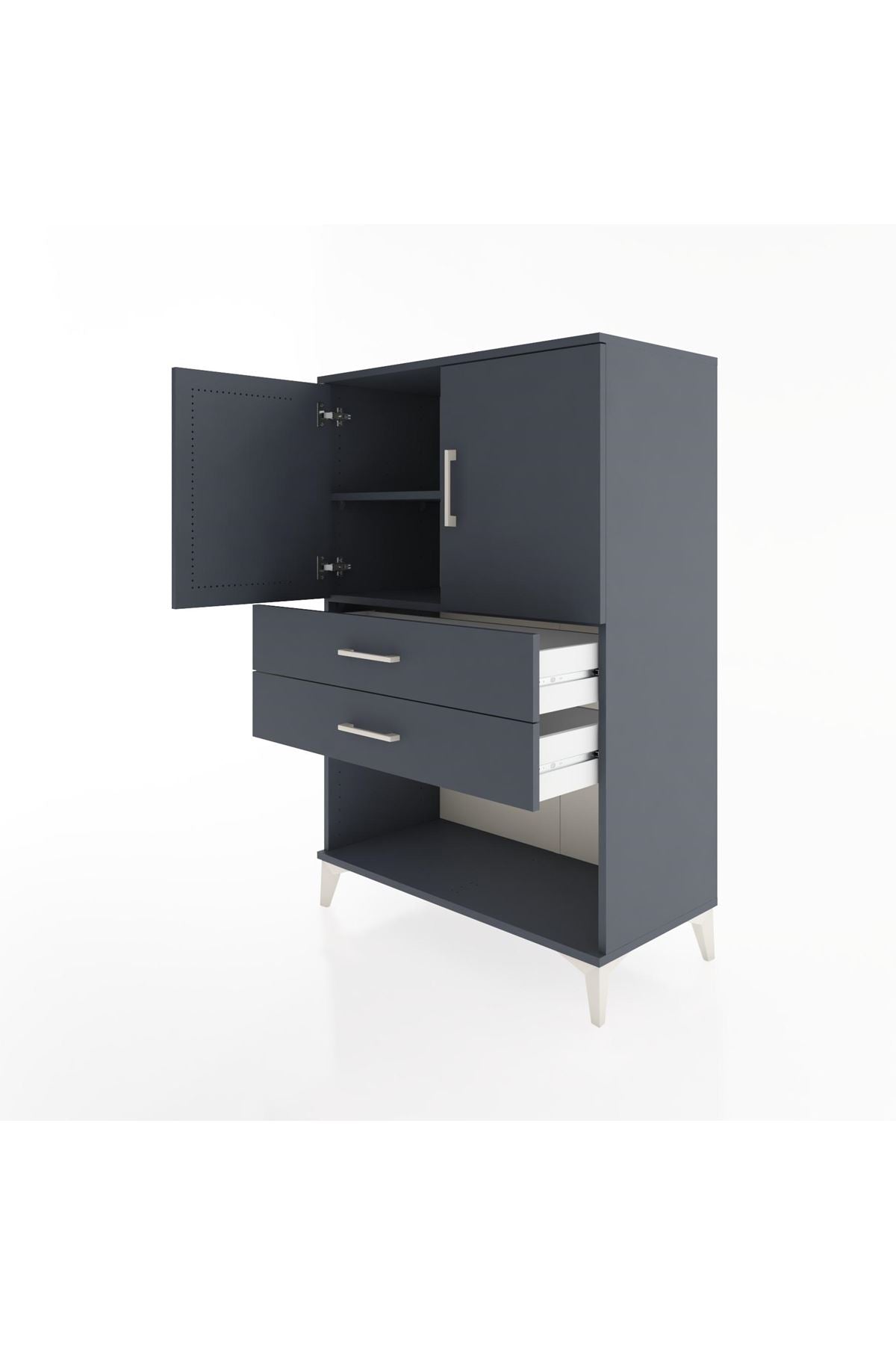 Hyperion Dolap 2 Raflı 2 Çekmeceli 2 Kapaklı 88x44x134 Antrasit-Antrasit