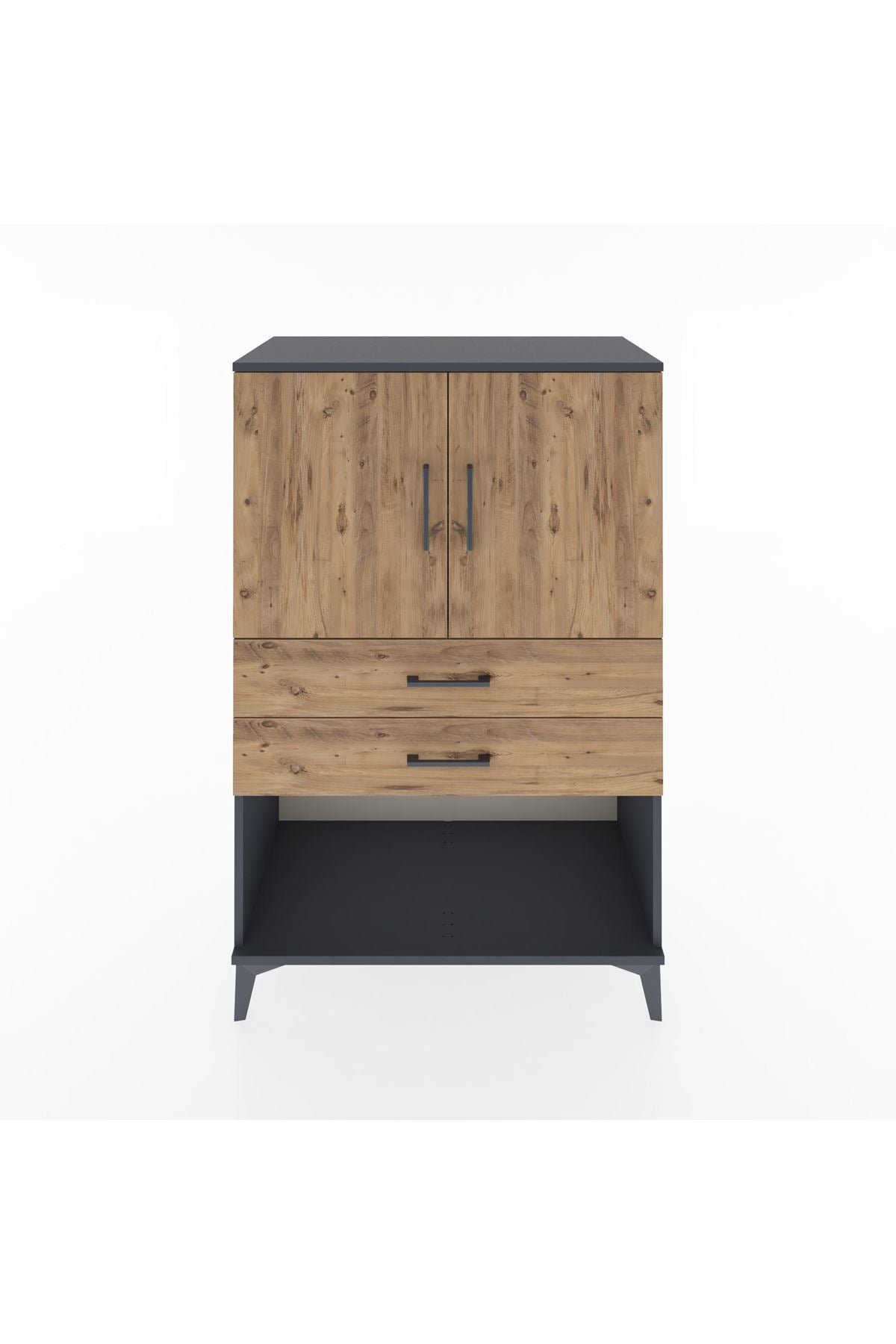 Hyperion Dolap 2 Raflı 2 Çekmeceli 2 Kapaklı 88x44x134 Antrasit-Çam
