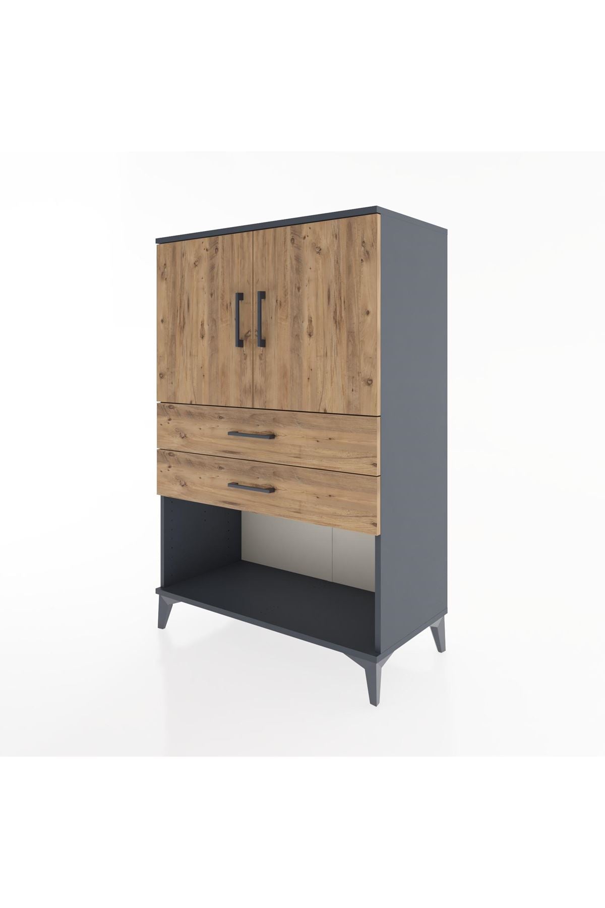 Hyperion Dolap 2 Raflı 2 Çekmeceli 2 Kapaklı 88x44x134 Antrasit-Çam