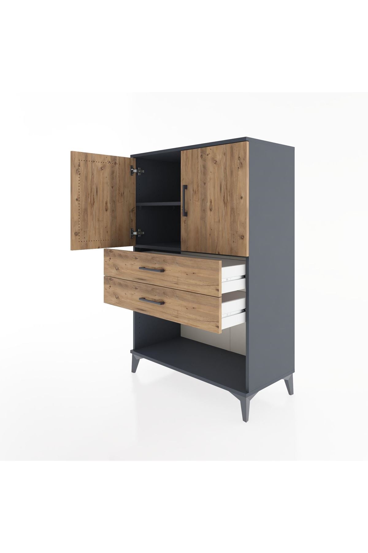 Hyperion Dolap 2 Raflı 2 Çekmeceli 2 Kapaklı 88x44x134 Antrasit-Çam