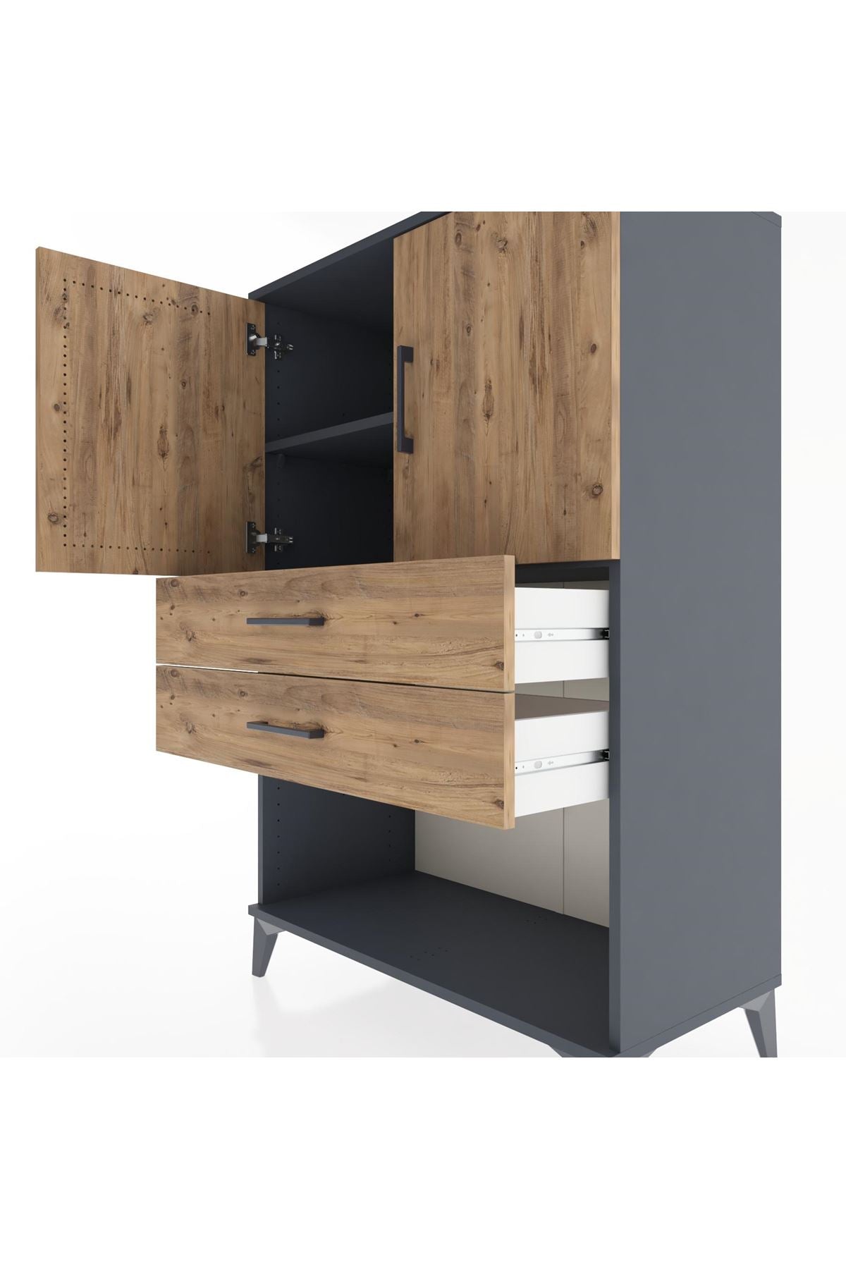 Hyperion Dolap 2 Raflı 2 Çekmeceli 2 Kapaklı 88x44x134 Antrasit-Çam