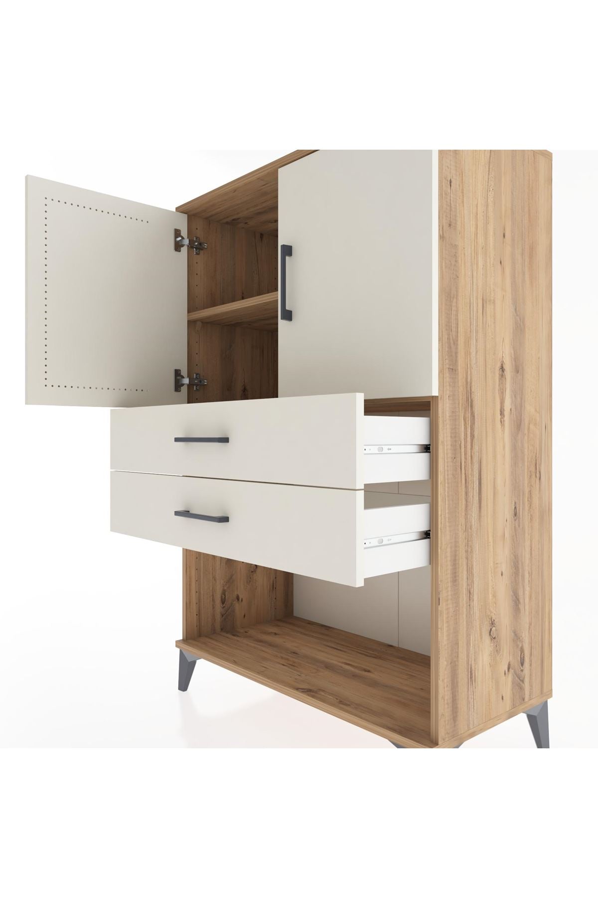 Hyperion Dolap 2 Raflı 2 Çekmeceli 2 Kapaklı 88x44x134 Çam-Aytaşı