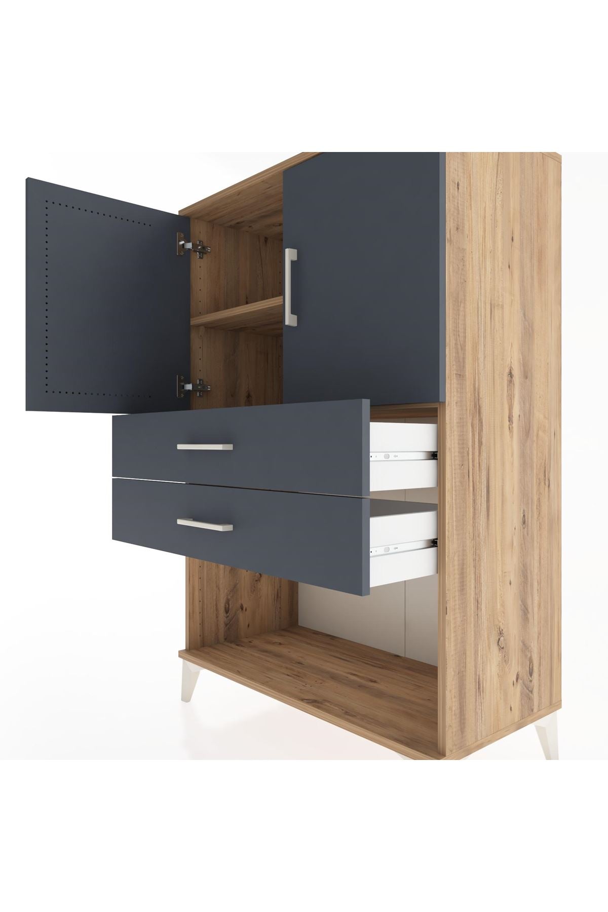 Hyperion Dolap 2 Raflı 2 Çekmeceli 2 Kapaklı 88x44x134 Çam-Antrasit