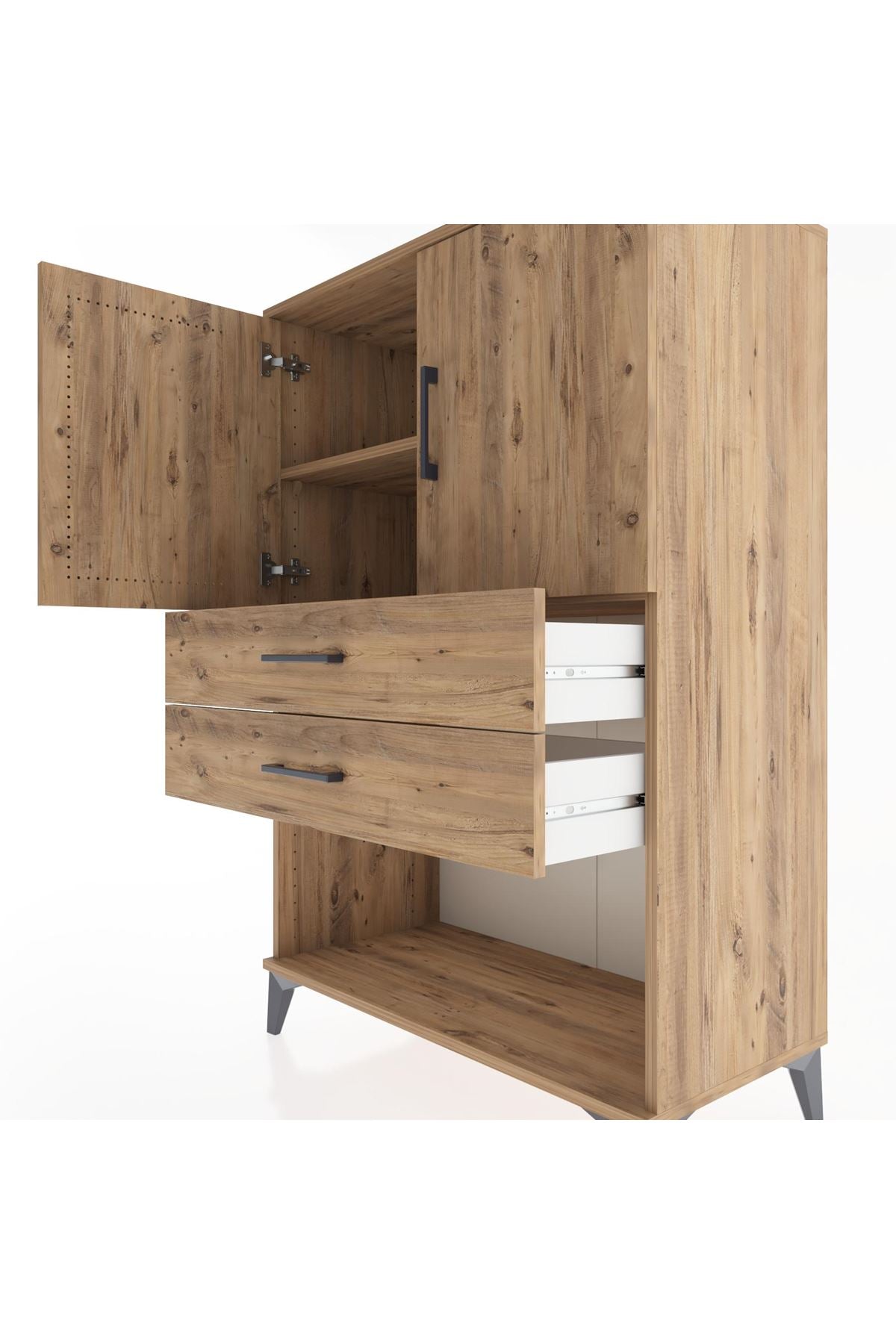 Hyperion Dolap 2 Raflı 2 Çekmeceli 2 Kapaklı 88x44x134 Çam-Çam