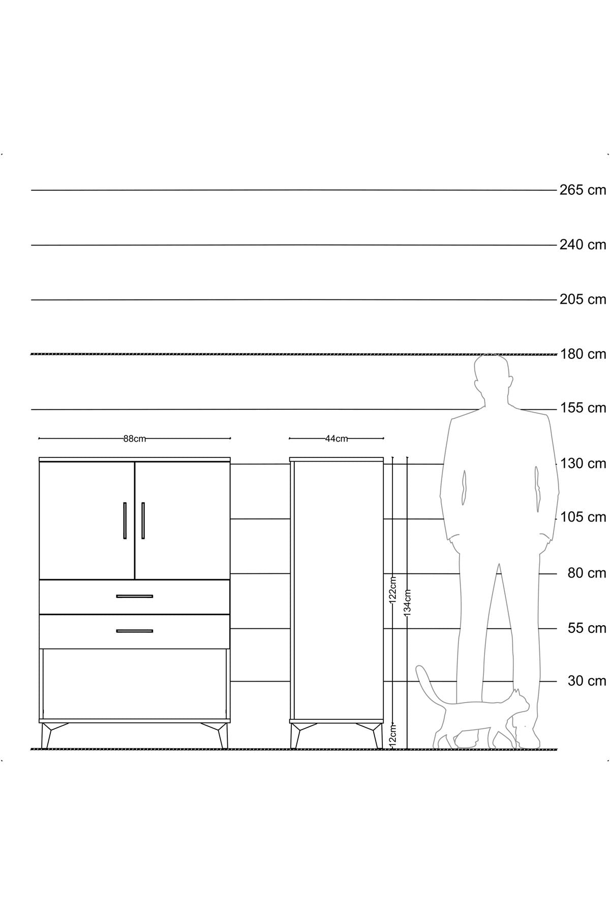 Hyperion Dolap 2 Raflı 2 Çekmeceli 2 Kapaklı 88x44x134 Çam-Çam