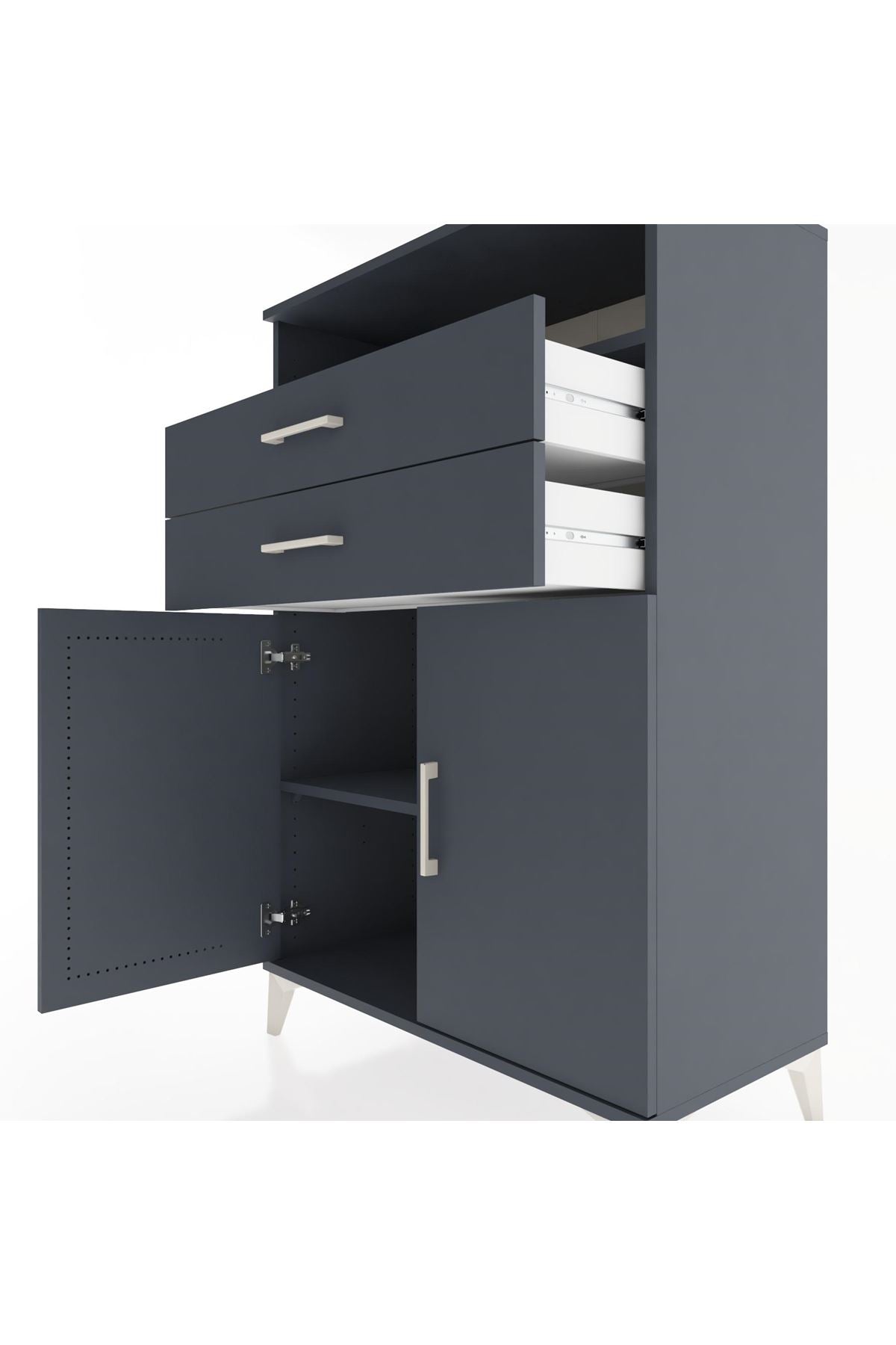 Hyperion Dolap 2 Raflı 2 Çekmeceli 2 Kapaklı 88x44x134 Antrasit-Antrasit