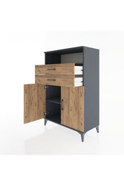 Hyperion Dolap 2 Raflı 2 Çekmeceli 2 Kapaklı 88x44x134 Antrasit-Çam