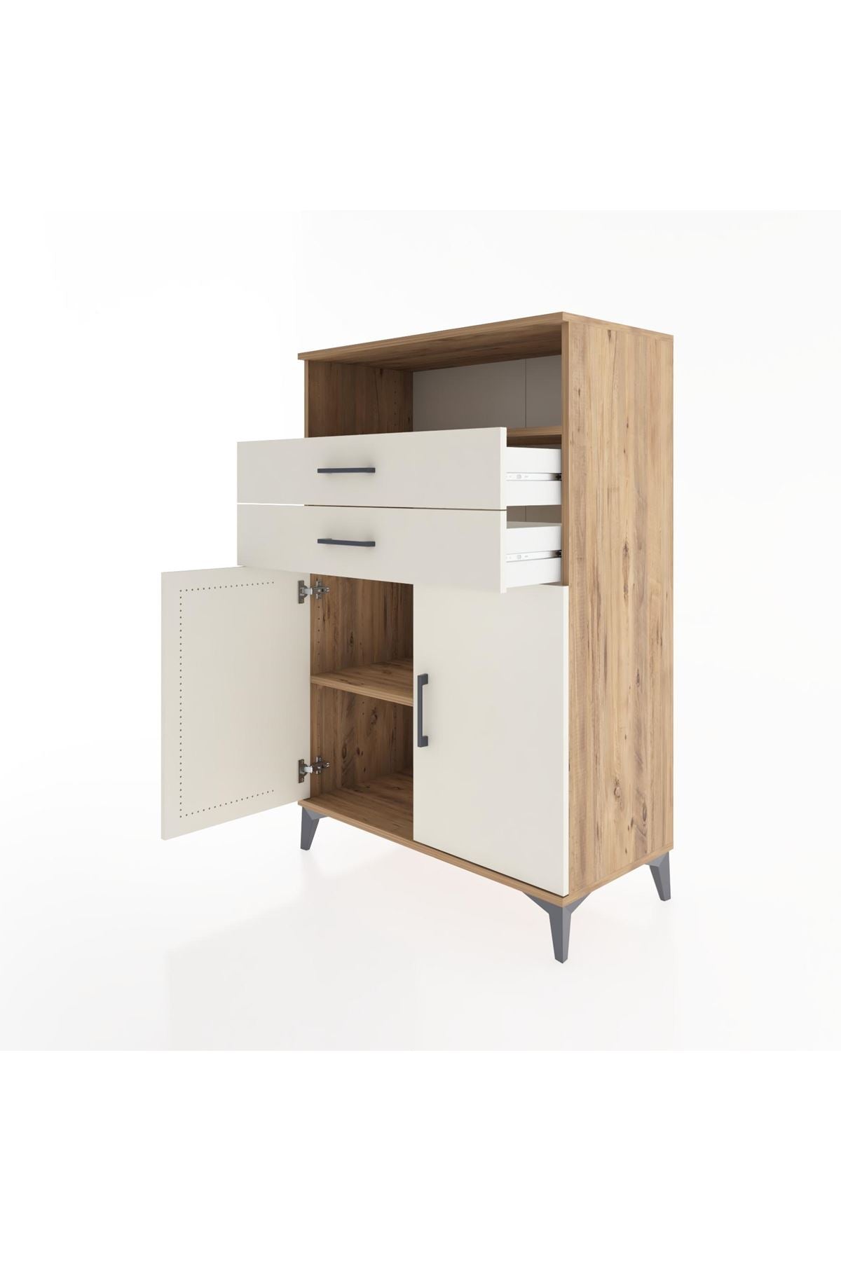 Hyperion Dolap 2 Raflı 2 Çekmeceli 2 Kapaklı 88x44x134 Çam-Aytaşı